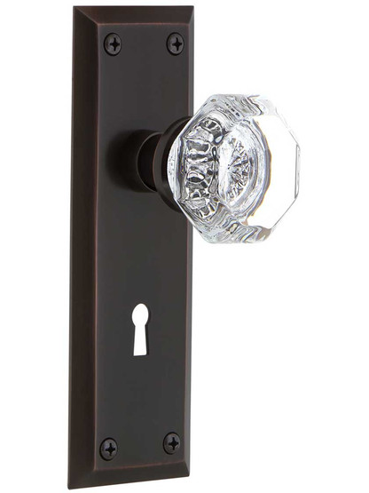 New York Mortise Lock Set With Waldorf Crystal Knobs in Timeless Bronze.